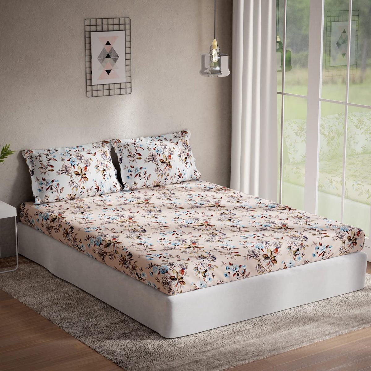 DDECOR  Festia 100% Cotton Double Bedsheet with 2 Pillow Covers, Peach