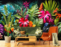 TUNDJ - Tropical Jungle Wallpaper Peel and Stick Colorful Botanical Leaf Self Adhesive Wall Mural for Living Room Bedroom 82x57