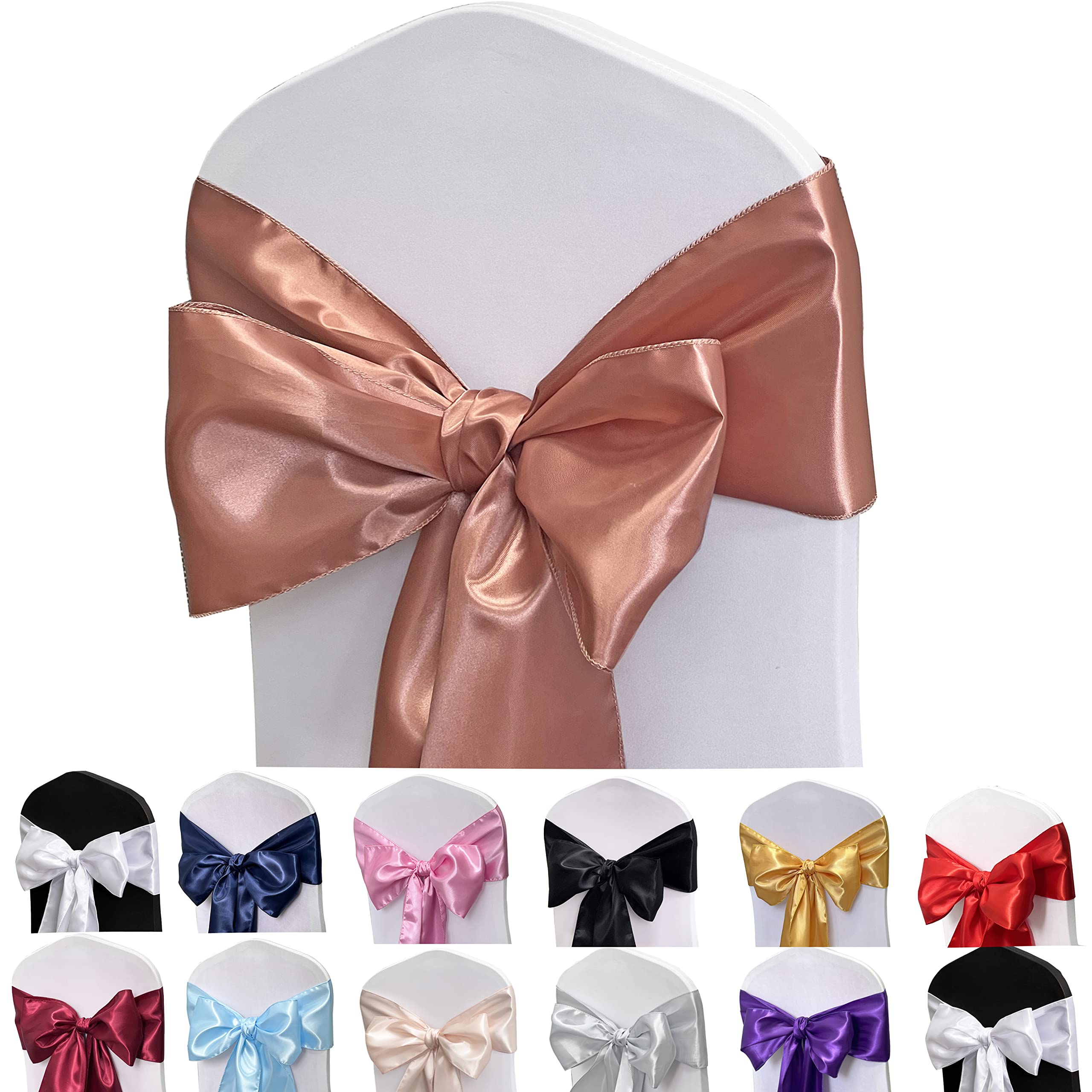 Maiangel Satin Chair Sashes Bows-50Pcs Chair Ribbon Ties Back Sash For Wedding Party Events Banquet Chair Cover Decoration (Rose