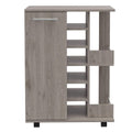 DEPOT E-SHOP Magda Bar Cart with Four Casters, Six Built-in Wine Rack, Single Door Cabinet, and Two External Shelves, 32.32" H, Light Gray, Living Room