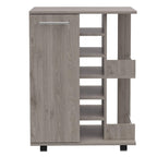DEPOT E-SHOP Magda Bar Cart with Four Casters, Six Built-in Wine Rack, Single Door Cabinet, and Two External Shelves, 32.32" H, Light Gray, Living Room