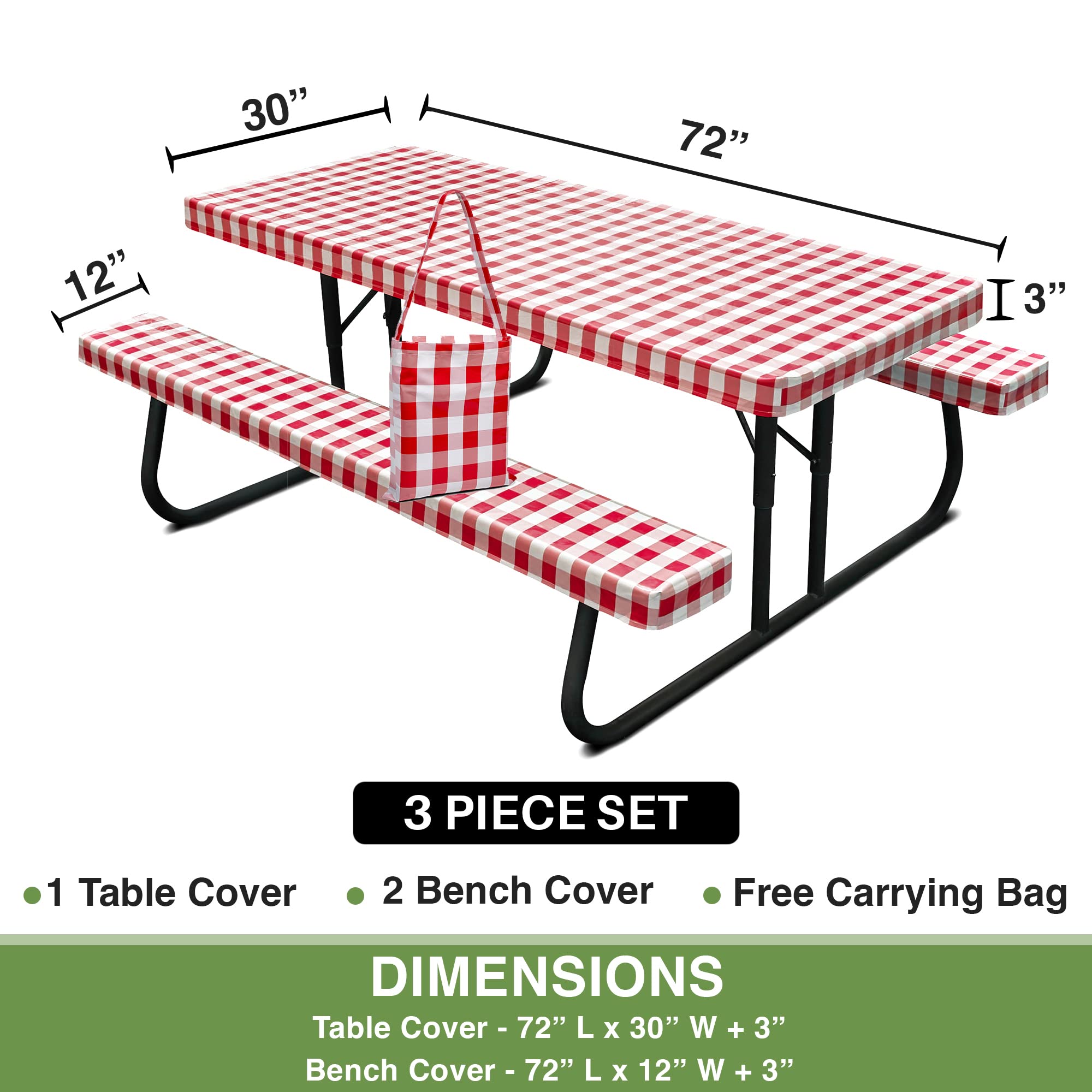 Hudson Comfort Picnic Table Cover – Heavy Duty Vinyl, Waterproof, 72x30 Inch, Red, Includes Carry Case