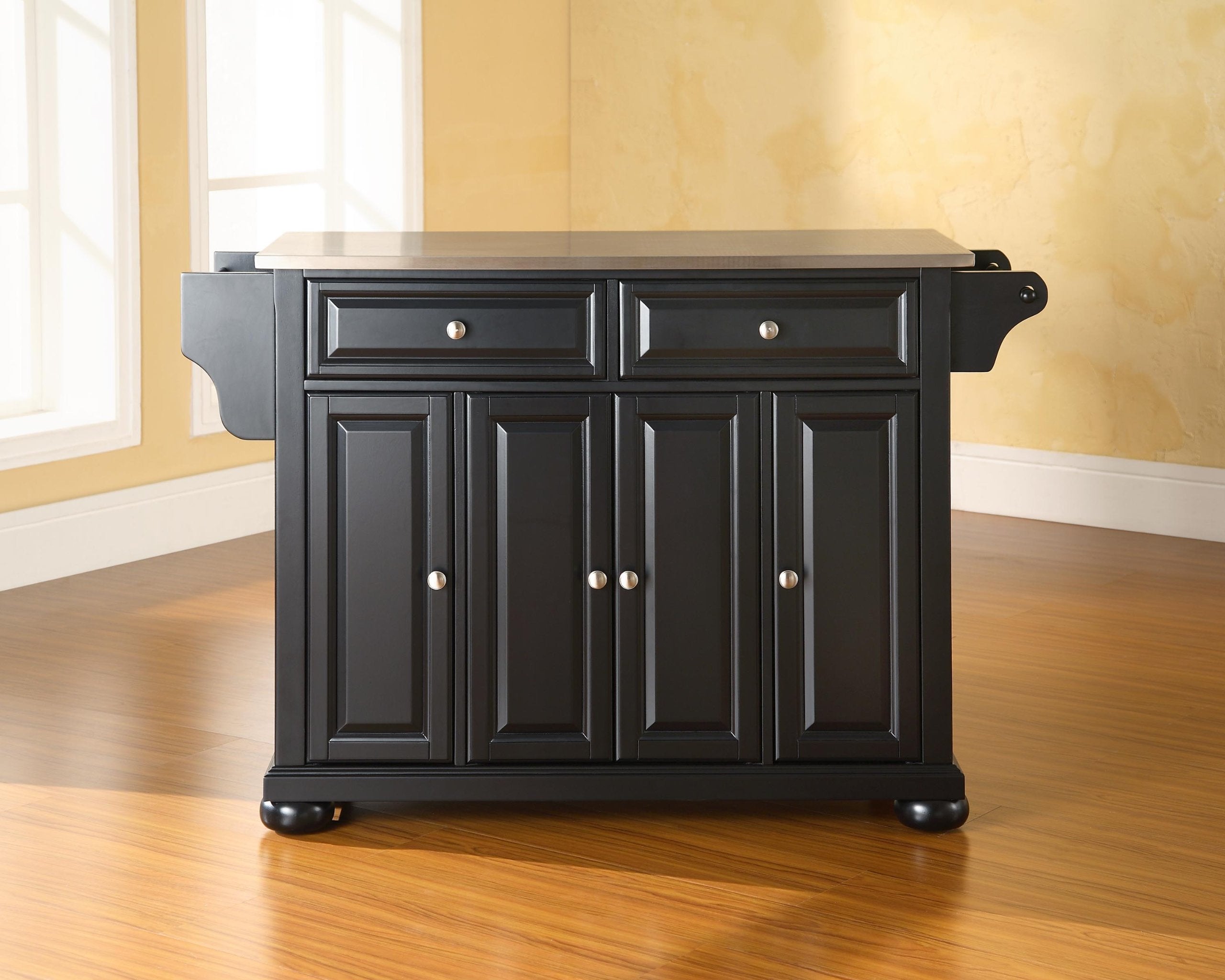 Crosley Furniture Alexandria Stainless Steel Top Rolling Kitchen Island Storage Cart, Spice Rack, Black