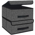 Onlyeasy Foldable Storage Bins Cubes Boxes with Lid - Storage Box Cube Cubby Basket Closet Organizer Pack of Two with Leather Ha