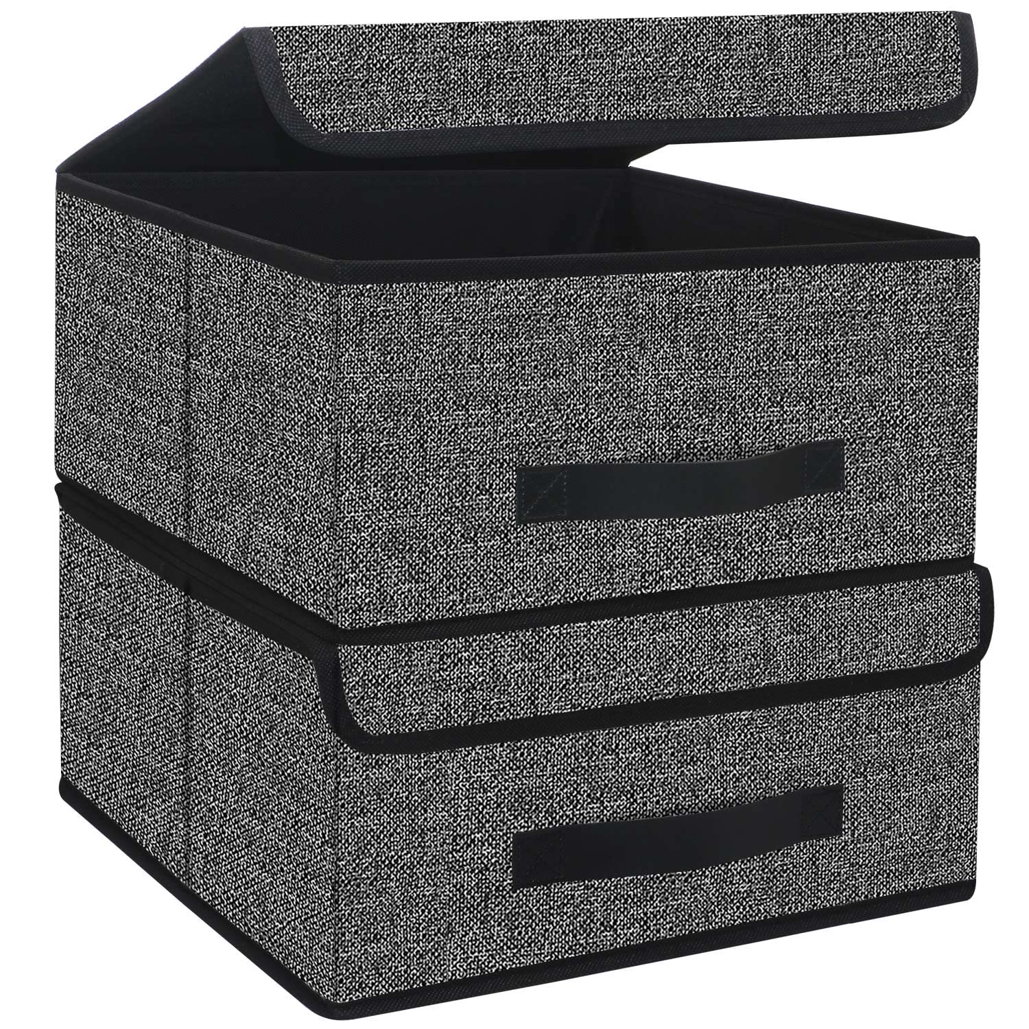 Onlyeasy Foldable Storage Bins Cubes Boxes with Lid - Storage Box Cube Cubby Basket Closet Organizer Pack of Two with Leather Ha