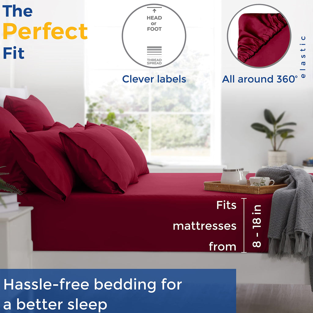 Pure Egyptian Split King Size Cotton Bed Sheets Set (King Split,600 Thread Count) Burgundy Bedding And Pillow Cases (5 Pc) - Egyptian Cotton Sheets Split King Size Bed-Sateen Sheets-16?Deep Pocket