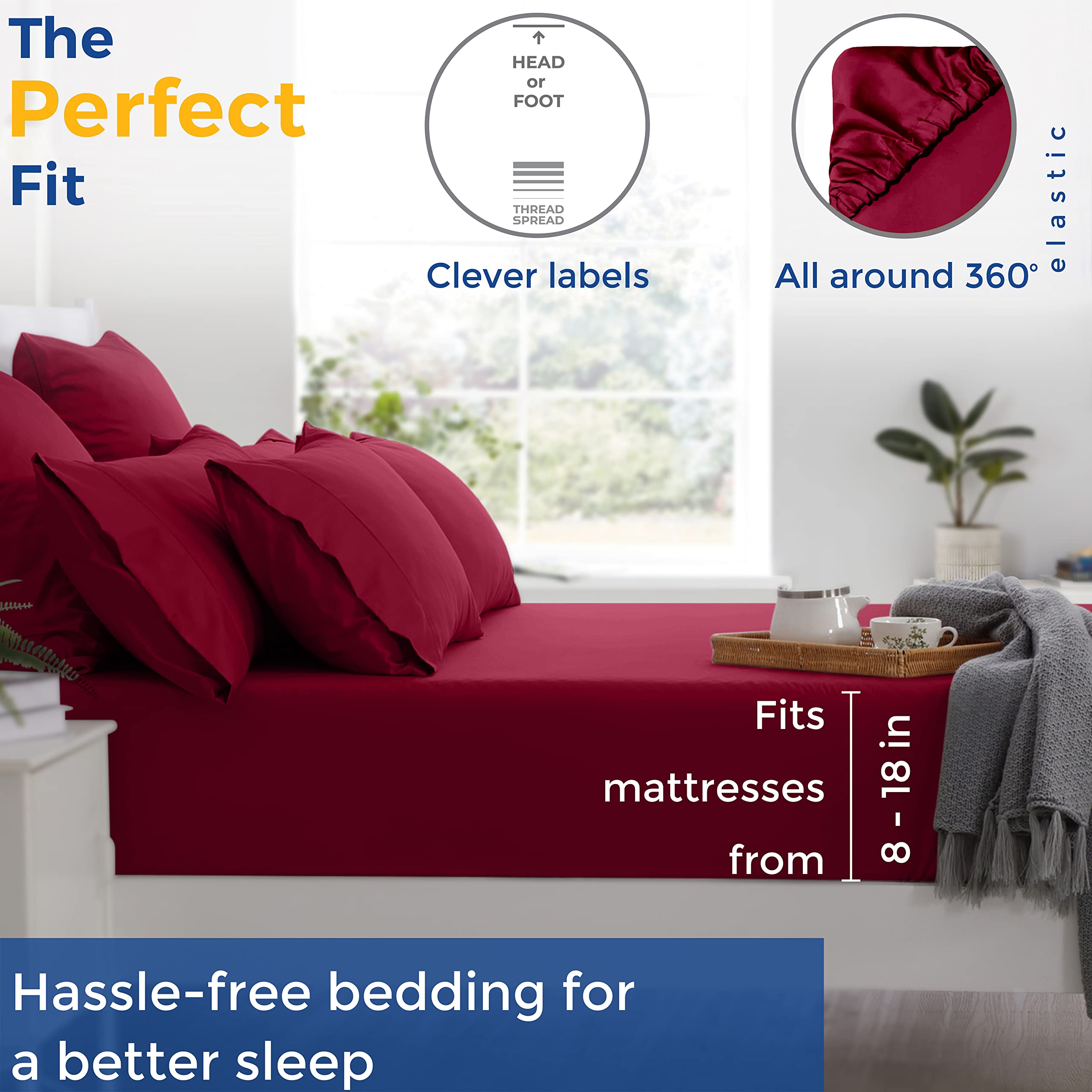 Pure Egyptian Split King Size Cotton Bed Sheets Set (King Split,600 Thread Count) Burgundy Bedding And Pillow Cases (5 Pc) - Egyptian Cotton Sheets Split King Size Bed-Sateen Sheets-16?Deep Pocket