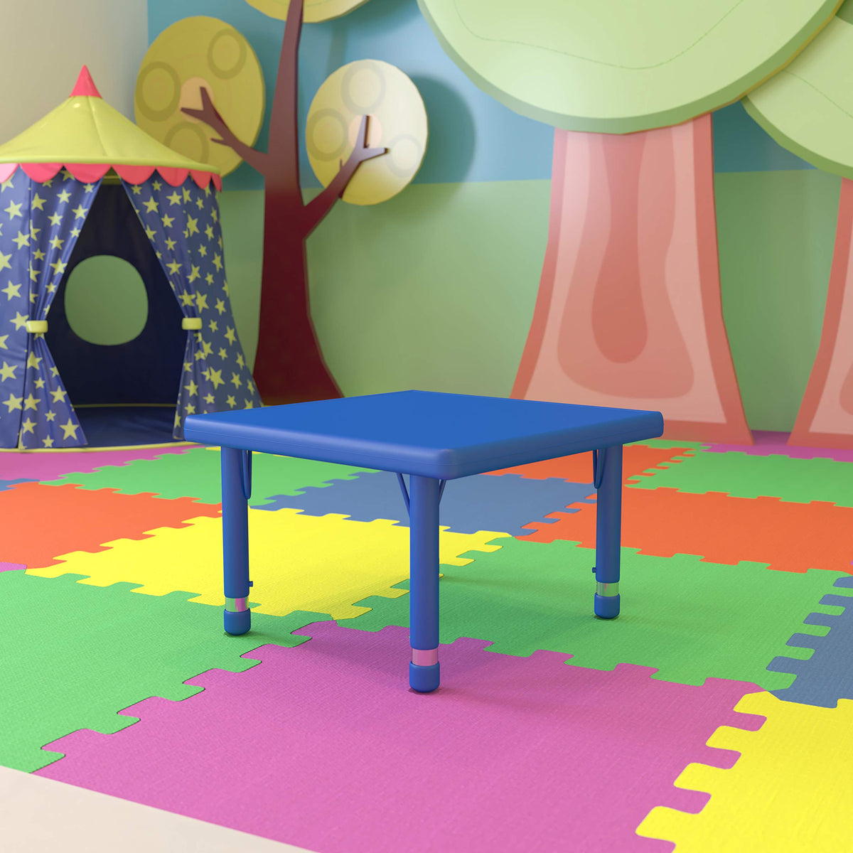 Flash Furniture Wren 24'' Square Blue Plastic Height Adjustable Activity Table