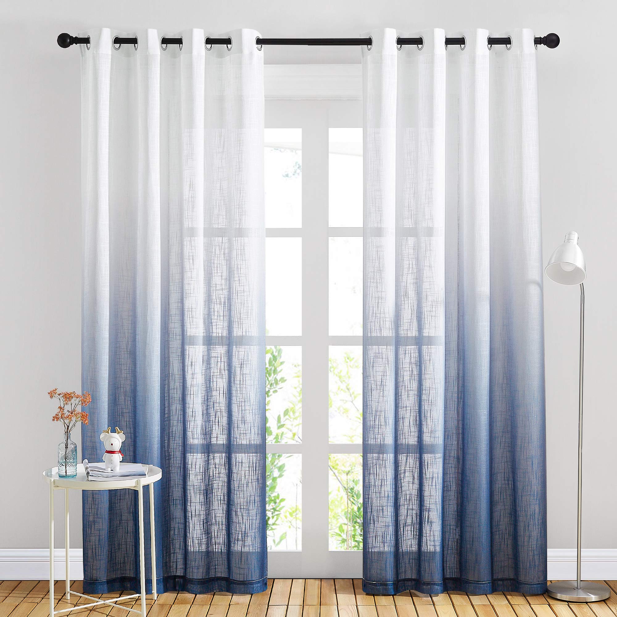 Nicetown Linen Sheer Ombre Curtains For Living Room Bedroom, Grommet Gradient Semi Sheer Vertical Window Treatments Privacy With