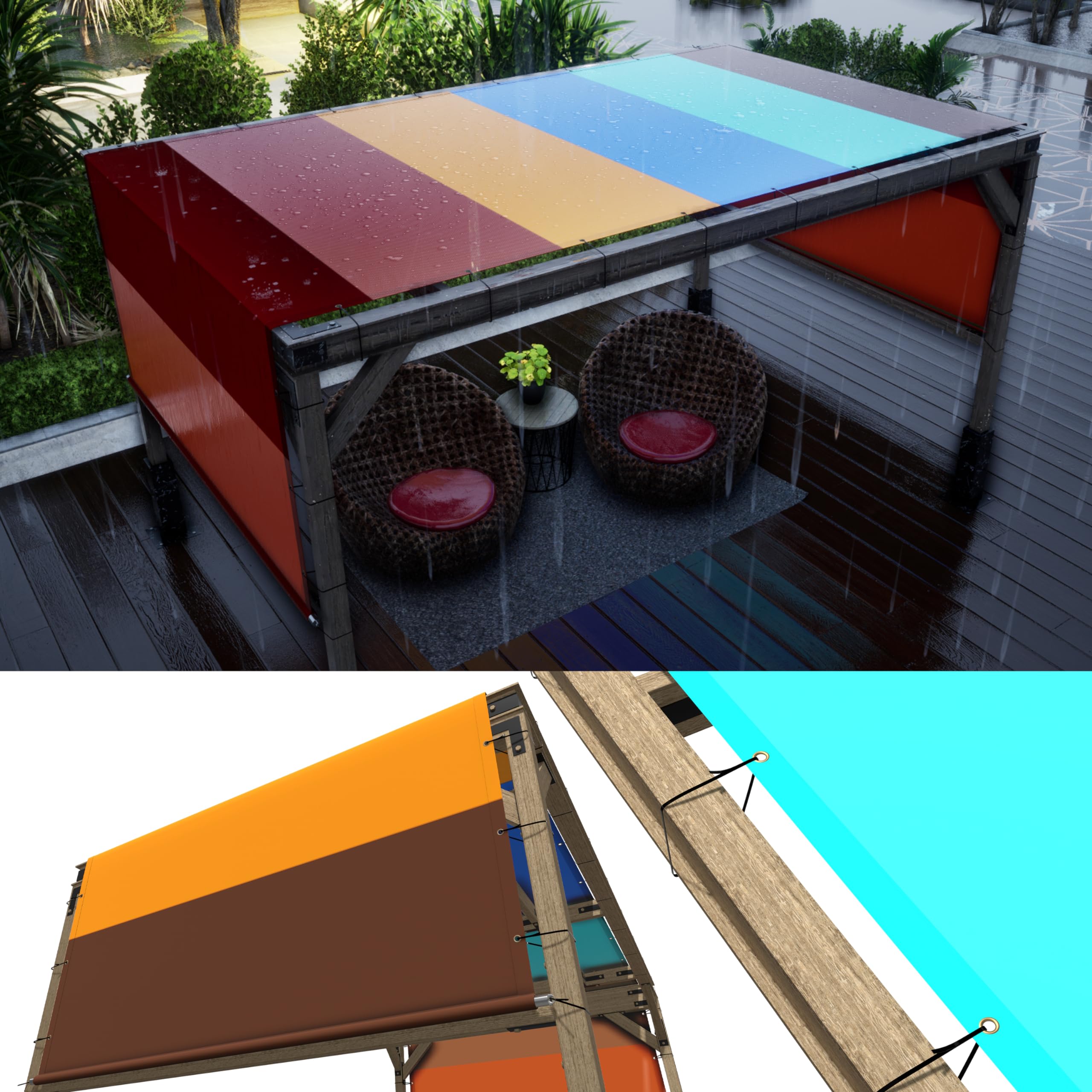 Colourtree 11' W X 28' L Rainbow Waterproof Pergola Sun Shade Canopy Replacement Cover Upf50, Commercial Grade 220 Gsm, Includes