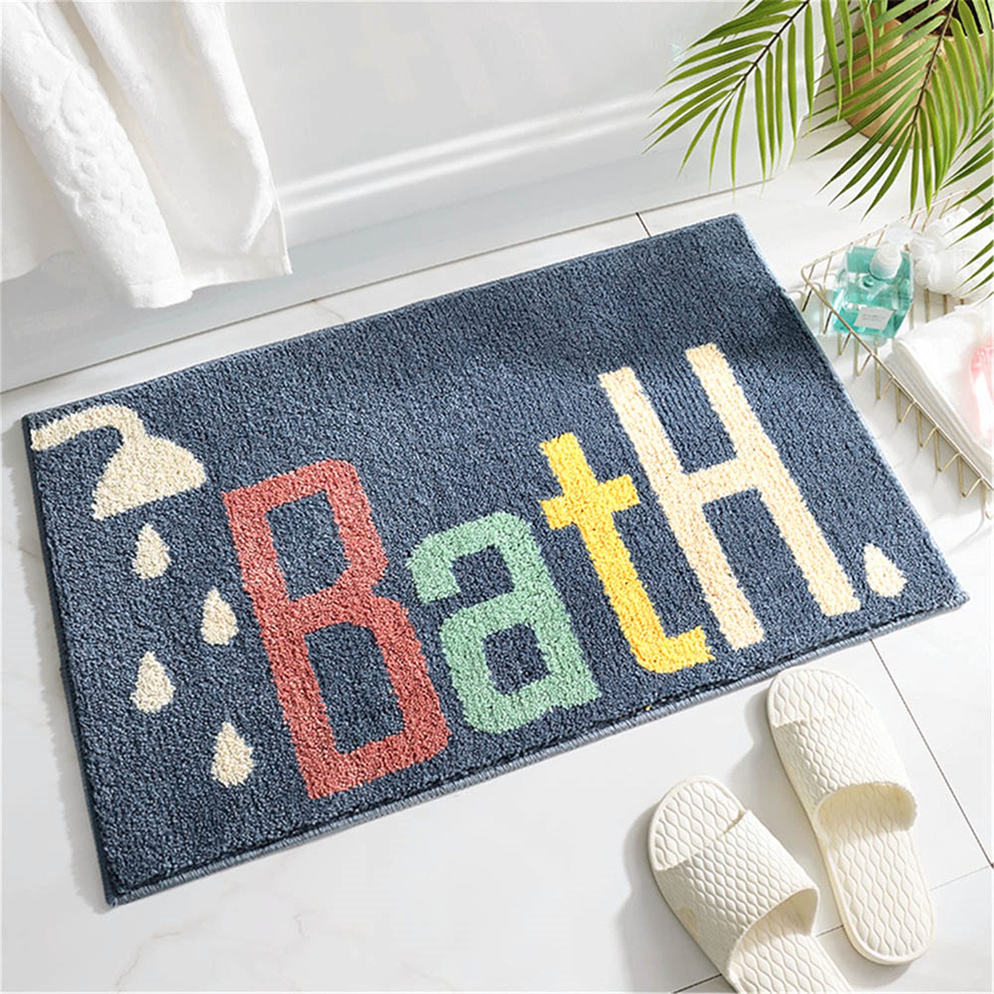 THRILRUG Bath Rugs Non Slip Washable Cute Navy Blue Bathroom Mats,Extra Soft Microfiber Water Absorbent Shower Toilet Set for Ba