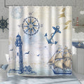 Bonhause Nautical Sailboat Shower Curtain for Bathroom Lighthouse Compass Anchor Decorative Bath Curtain 72 x 72 Inch Polyester 