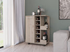 DEPOT E-SHOP Magda Bar Cart with Four Casters, Six Built-in Wine Rack, Single Door Cabinet, and Two External Shelves, 32.32" H, Light Gray, Living Room