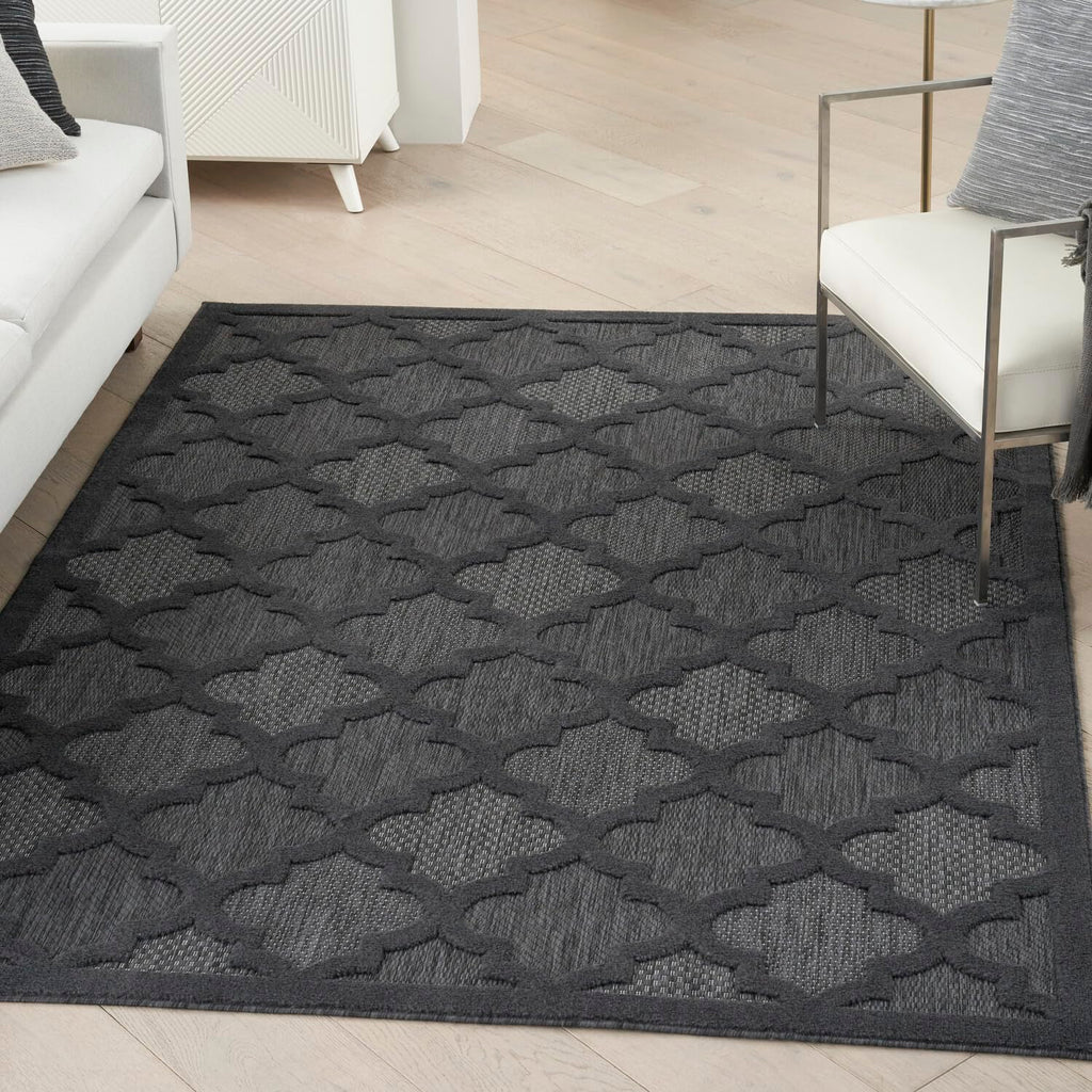 Nourison Easy Care Moroccan Charcoal/Black 6' X 9' Area Rug, Trellis, Easy Cleaning, Non Shedding, Bed Room, Living Room, Dining Room, Backyard, Deck, Patio (6X9)