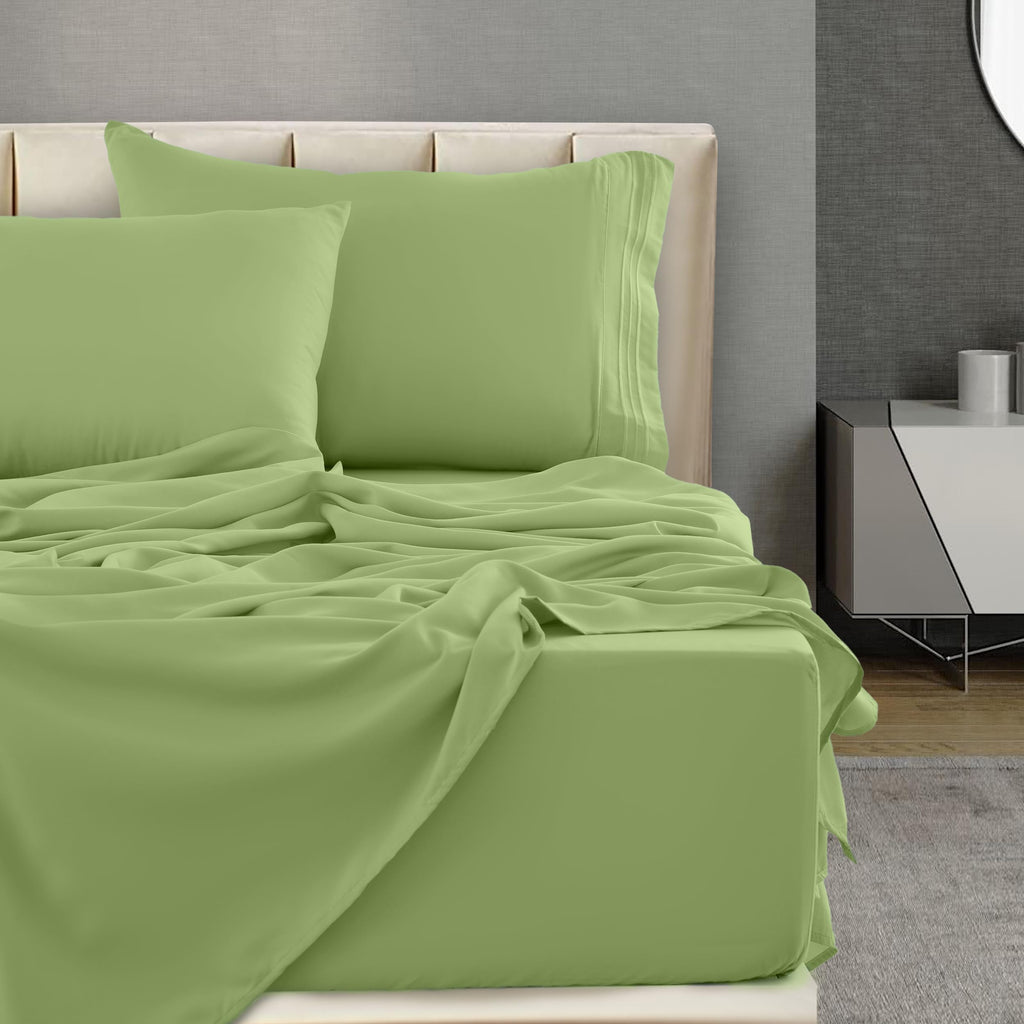 Lux Decor Twin Xl Sheet Set - 4 Pc Brushed Microfiber Bed Sheet 16 Inches Deep Pockets - Embroidered & Plain Pillowcases - Hotel