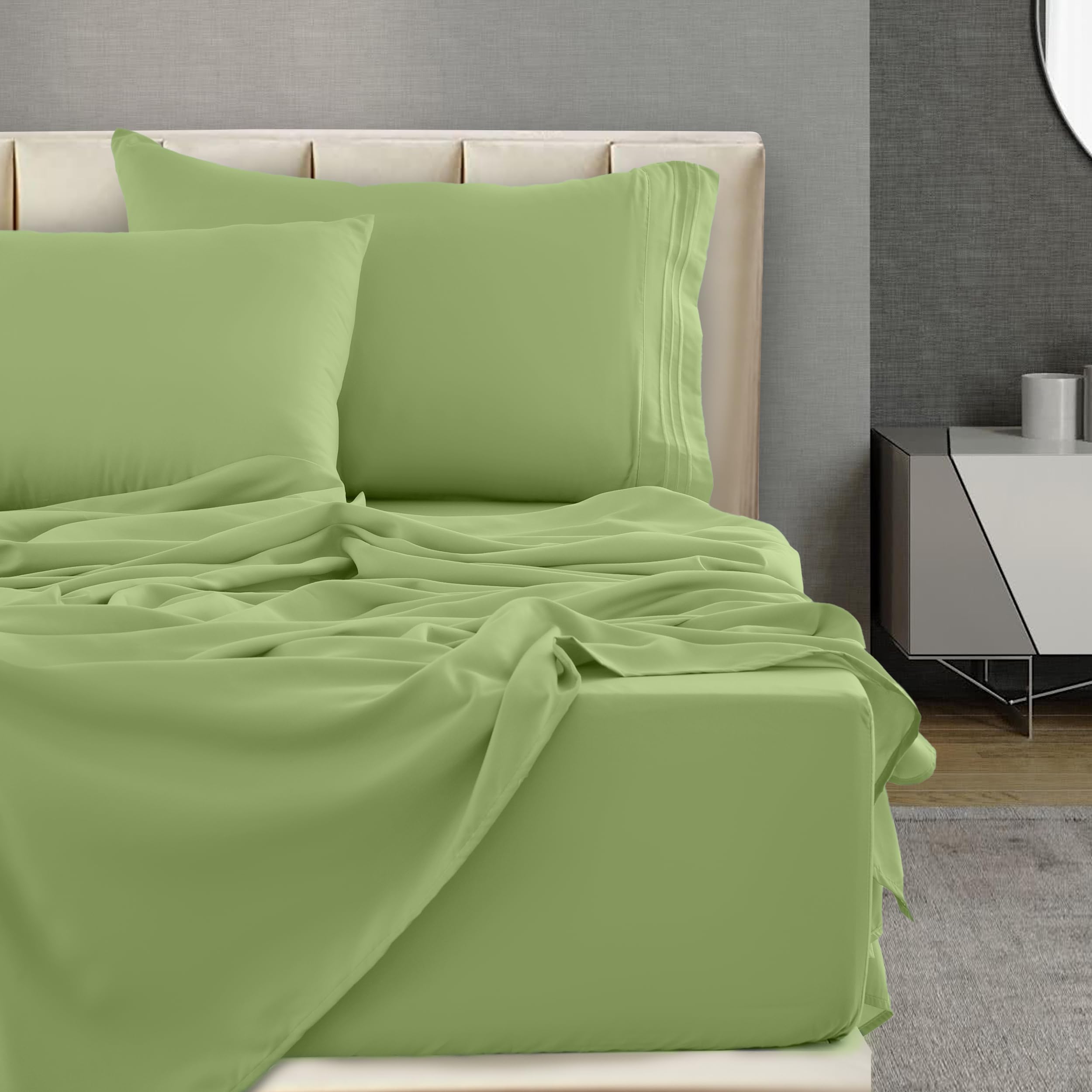 Lux Decor Twin Xl Sheet Set - 4 Pc Brushed Microfiber Bed Sheet 16 Inches Deep Pockets - Embroidered & Plain Pillowcases - Hotel
