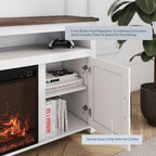 Belleze 58' Farmhouse Fireplace Tv Stand For Tvs Up To 65', 23' Electric Fireplace Heater With Sound, Entertainment Center Media Console Table Barn Door Storage Cabinets For Living Room - White