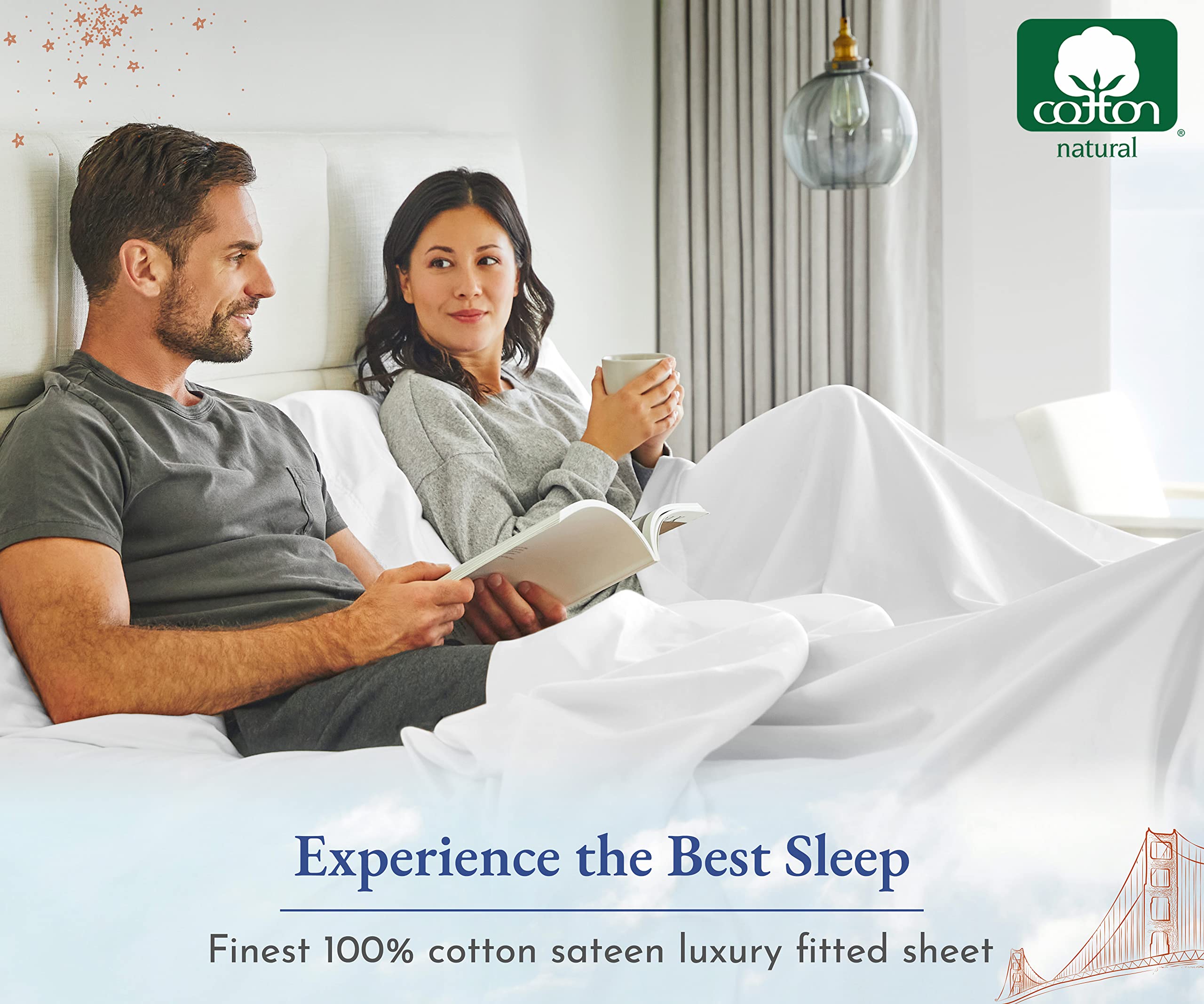 Cal King Fitted Sheet White, 100% Cotton 400 Thread Count Sateen, Deep Pocket, Durable Better Than Egyptian Quality, Fitted Shee