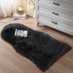 Tangsoo Small Faux Fur Rug, 2x4 ft Microfiber Shag Carpet, Black Soft Sheepskin Cover for Bedroom, Nursery, Kids Room Decor