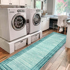 Lahome Abstract Teal 2.5X10 Runners For Hallways,Washable Modern Long Kitchen Runner Rug Non-Slip,Low-Pile Soft Carpets Minimali