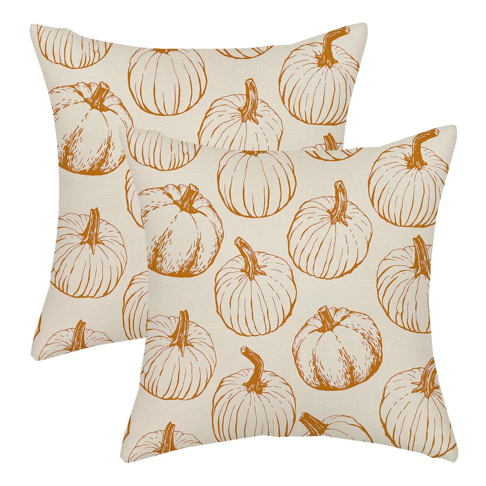 Fall Pillow Covers 18X18 Autumn Burnt Orange Pumpkins Print Decor Throw Pillows Case For Couch Thanksgiving Harvest Farmhouse In