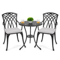 Nuu Garden Bistro Set 3 Piece Outdoor Cast Aluminum Patio Bistro Set Patio Table And Chairs Set Of 2 With Umbrella Hole And Gray Cushions, Black