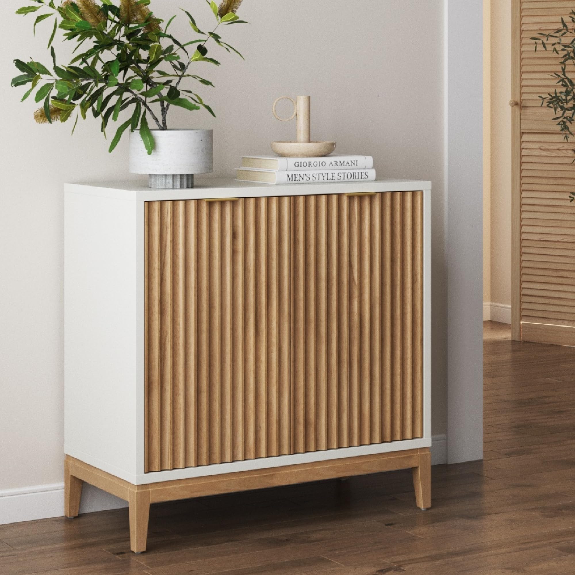 Nathan James Jasper Modern Sideboard, Kitchen Storage Cabinet with Fluted Doors, Accent Storage for Kitchen or Living Room, Whit