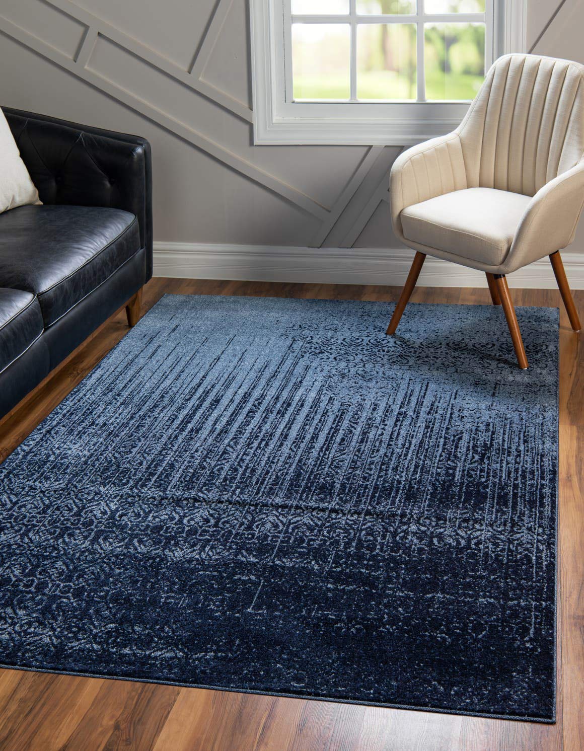 Unique Loom Del Mar Collection Area Rug - Jennifer (5 3 x 8 Rectangle, Blue/ Navy Blue)