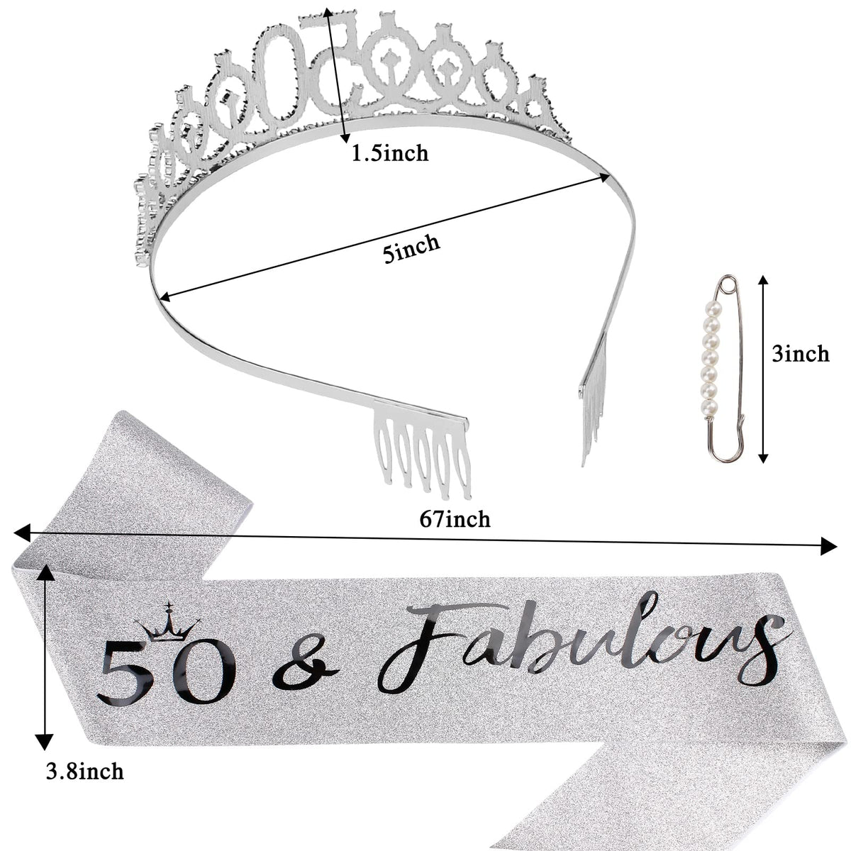 '50 & Fabulous'' Birthday Tiara And Sash Kit- 50Th Birthday Gifts For Women 50Th Birthday Party Decorations (Silver)