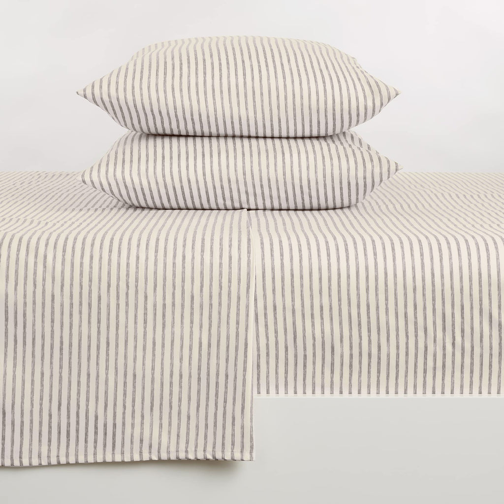 3-Piece Stripe Printed Ultra-Soft Microfiber Sheet Set. Wrinkle Free, Comfortable, All-Season Bed Sheets. Evette Collection (Twin, Stripe - Light Grey)
