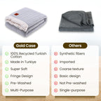 Gold Case Turkish Bed Blanket - 100% Recycled Cotton Queen Blanket For Bed 90X90 - Super Soft Cotton Blankets Queen Size - Layer