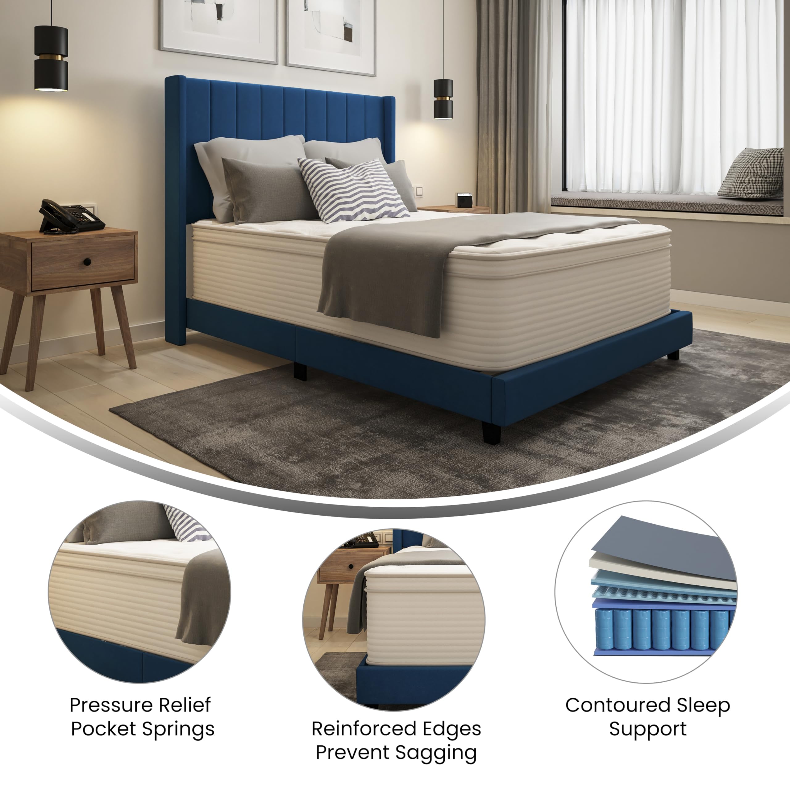 Flash Furniture Vista Hospitality Grade Commercial Mattress in a Box 14 Inch, Premium Memory Foam Hybrid Pocket Spring Mattress, Reinforced Edge Support, Full, White