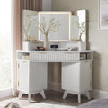 T4TREAM Fluted Makeup Vanity Desk with 3 Way Mirror and Lights, 48  Large Corner Vanity Table with Glass Top, Charging Station, 