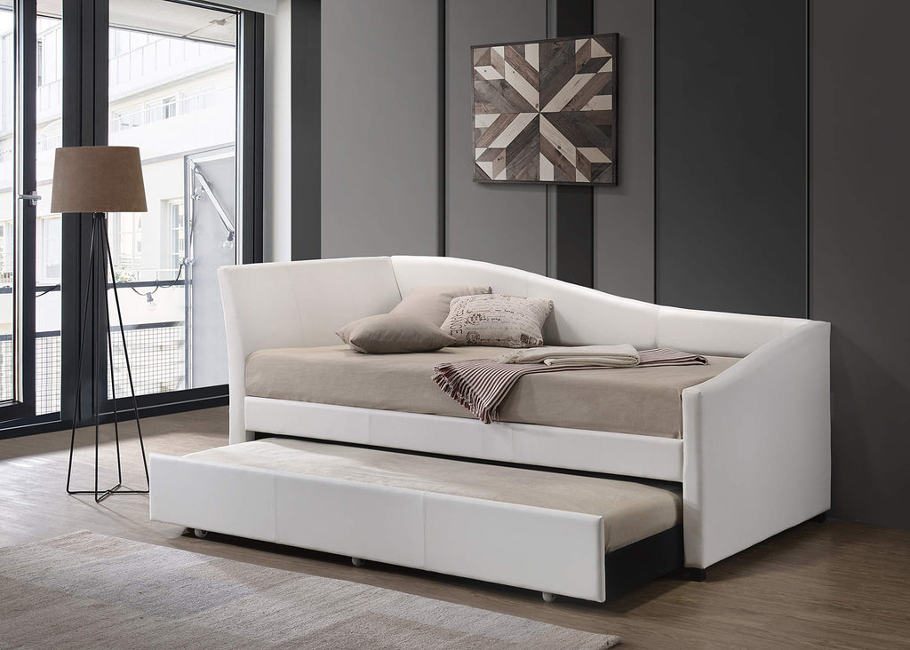 Acme Jedda Faux Leather Upholstered Twin Daybed And Trundle In White