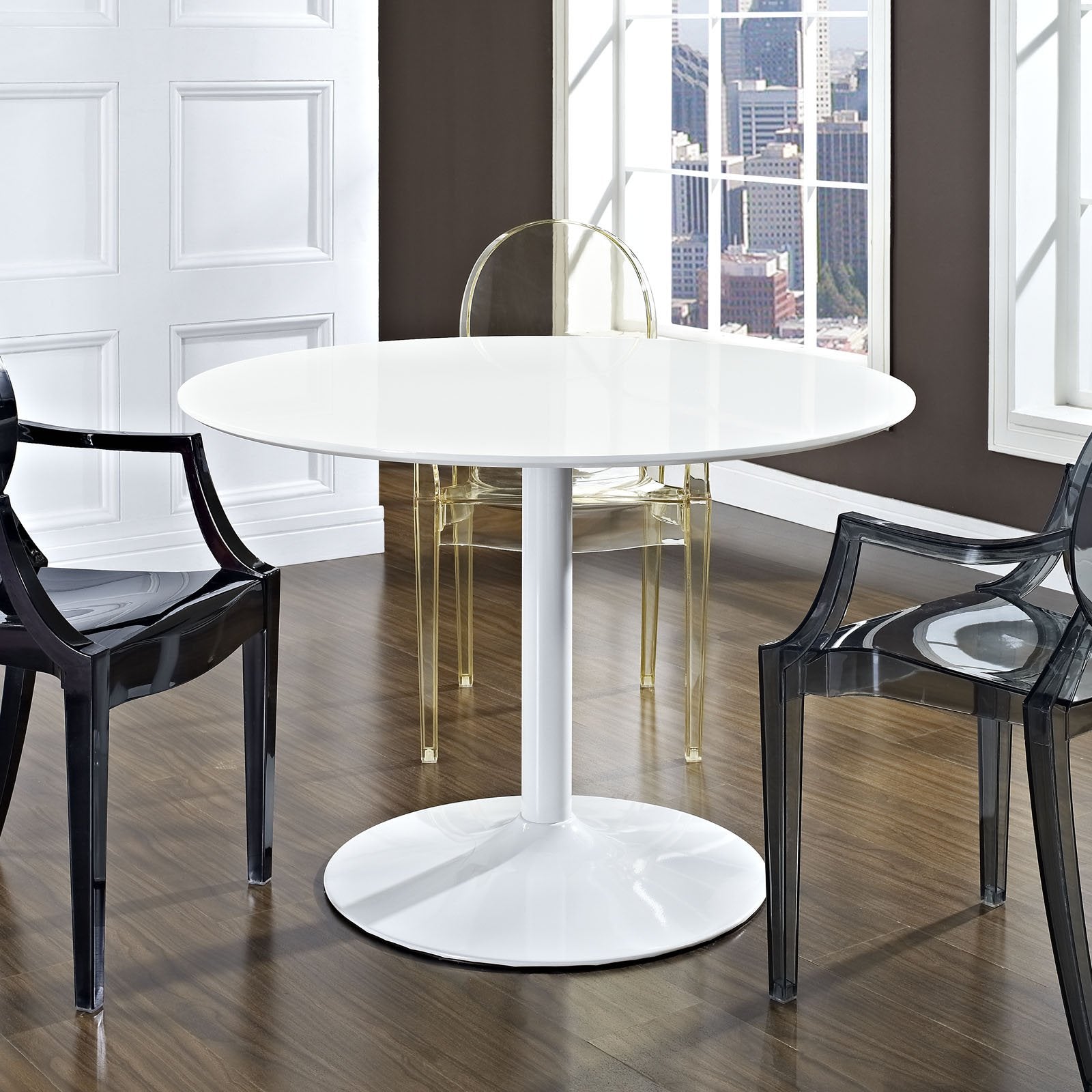 Modway Rostrum Modern 44" Round Top Pedestal Kitchen and Dining Room Table in White