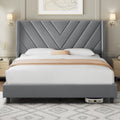 Yaheetech Queen Bed Frame Upholstered Platform Bed with Wing Side/Wooden Slat Support/Tufted Headboard with Wing Side/Mattress F