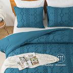 Andency Teal Tufted Comforter Set King(104X90Inch), 3 Pieces(1 Boho Comforter, 2 Pillowcases) Textured Farmhouse Comforter, Soft Microfiber Down Alternative Geometric Comforter Bedding Set