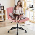 Furnimart Swivel Criss Cross Legged Chair with Wheels for Home Office, Wide Armless Desk Chair Height Adjustable Comfy Seat for 
