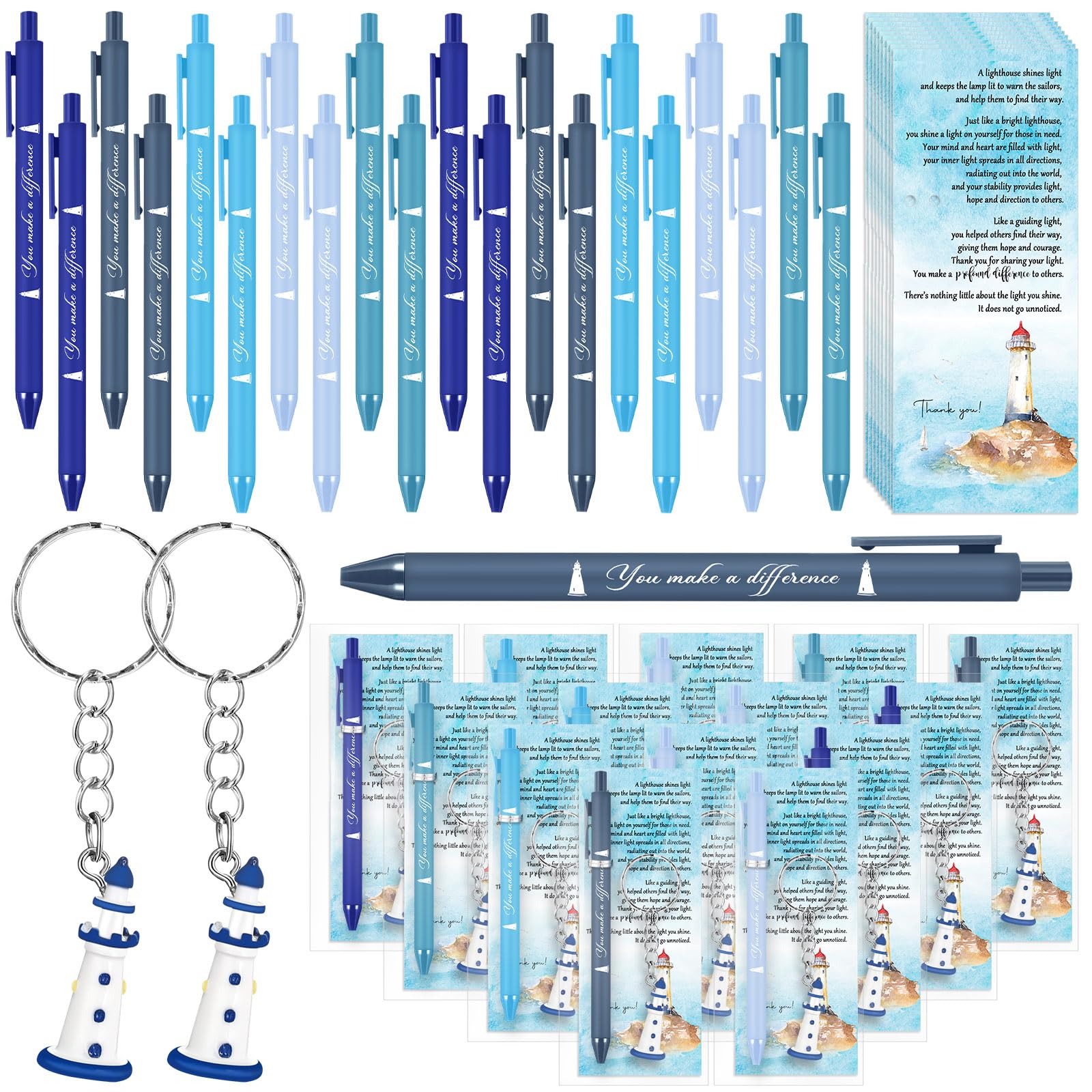 Sayglossy 20 Set Employee Appreciation Gifts Bulk Motivational Lighthouse Ballpoint Pens Inspirational Lighthouse Keychains Enco