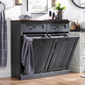 IFBUY Double Tilt Out Laundry Hamper Cabinet, 20 Gallon Farmhouse Trash Can Cabinet with Drawer, Hidden Wood Garbage Can Bin Cab