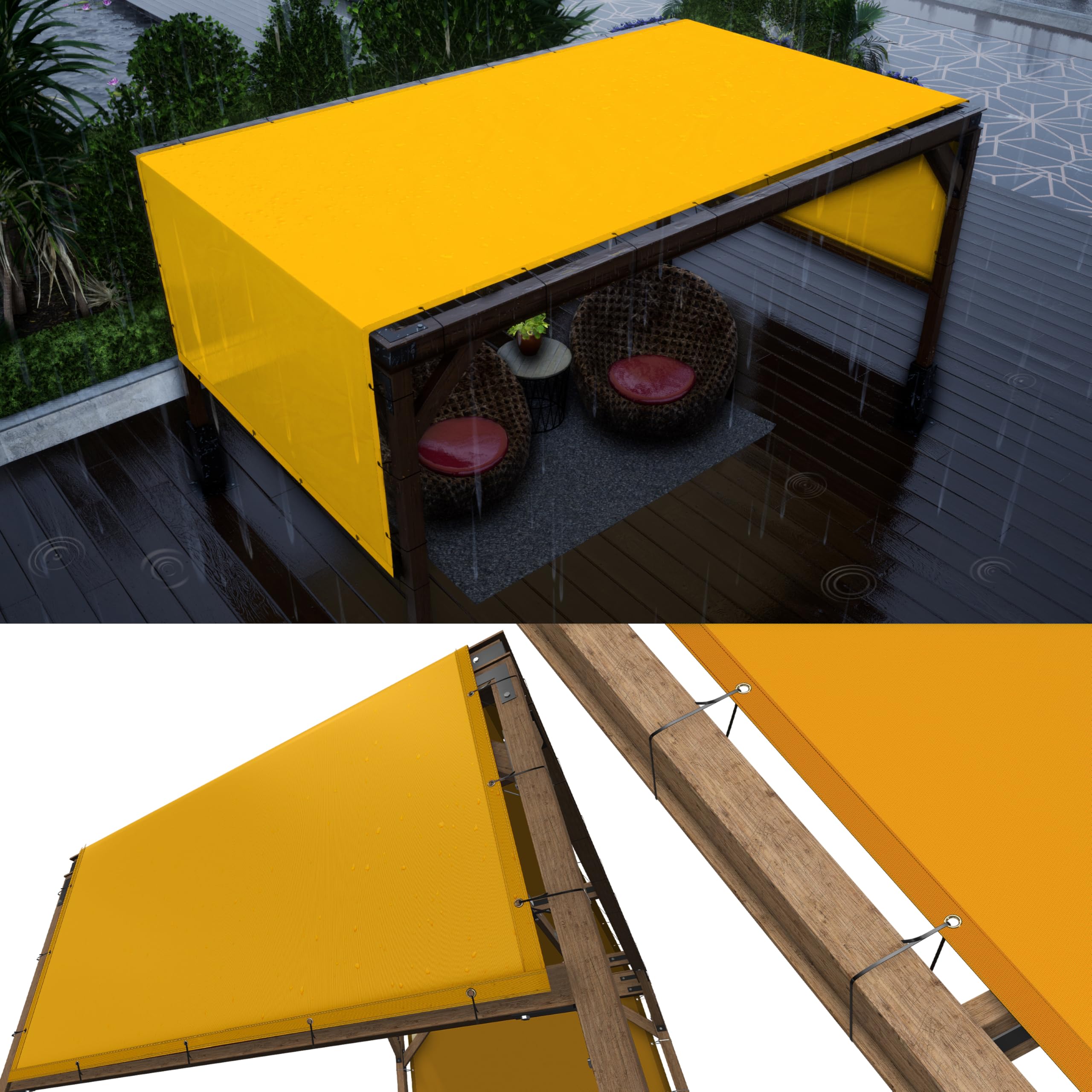ColourTree 10  x 29  Yellow Waterproof Pergola Sun Shade Canopy Replacement Cover UPF50, Commercial Grade 260 GSM Cloth for Ou