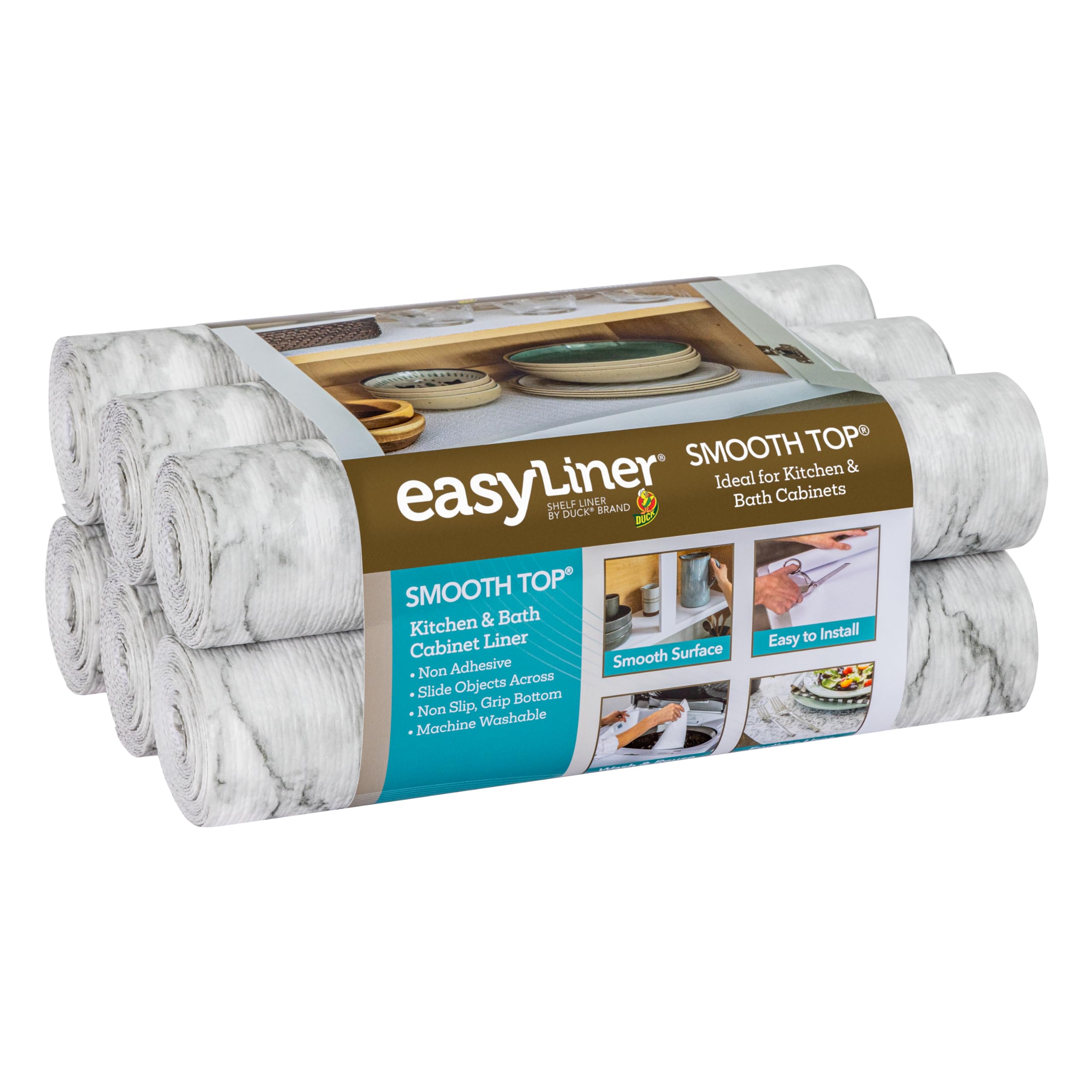 Smooth Top EasyLiner for Cabinets & Drawers - Easy to Install & Cut to Fit - Shelf Paper & Drawer Liner Non Adhesive - Non Slip 