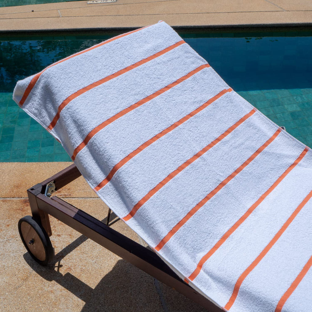 Arkwright Cotton Chaise Lounge Cover - (Pack Of 2) 100% Cotton Terry Towel Pool Chair Covers For Outdoor Beach Furniture, 30 X 85 In, Orange