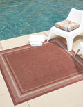 Unique Loom Outdoor Border Collection Area Rug - Soft Border (7 10 Square Rust Red/Ivory)