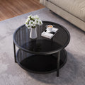 SAYGOER 27.6 Round Coffee Table 2 Tier Black Glass Coffee Tables with Storage Shelf for Large or Small Space Modern Simple Sof