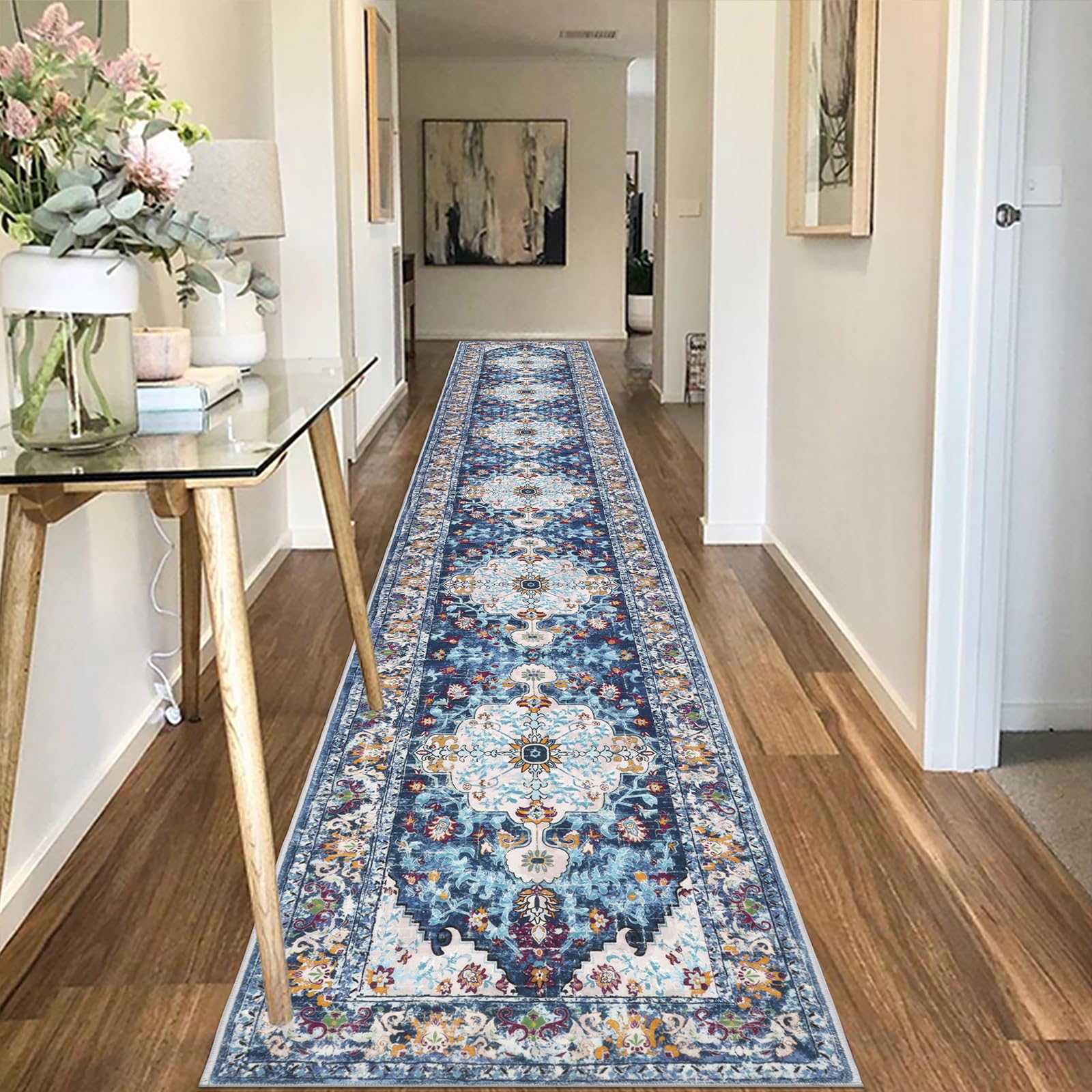 UArtlines Boho Runner Rug for Hallway, 2x14 Non Slip Washable Carpet Runner for Entryway, Low-Pile Soft Long Farmhouse Rugs f