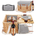 Wicker Picnic Basket for 2 with Detachable Table, Elasticated Wine Holder, Shoulder Carrying Willow Picnic Hamper Set with Premi