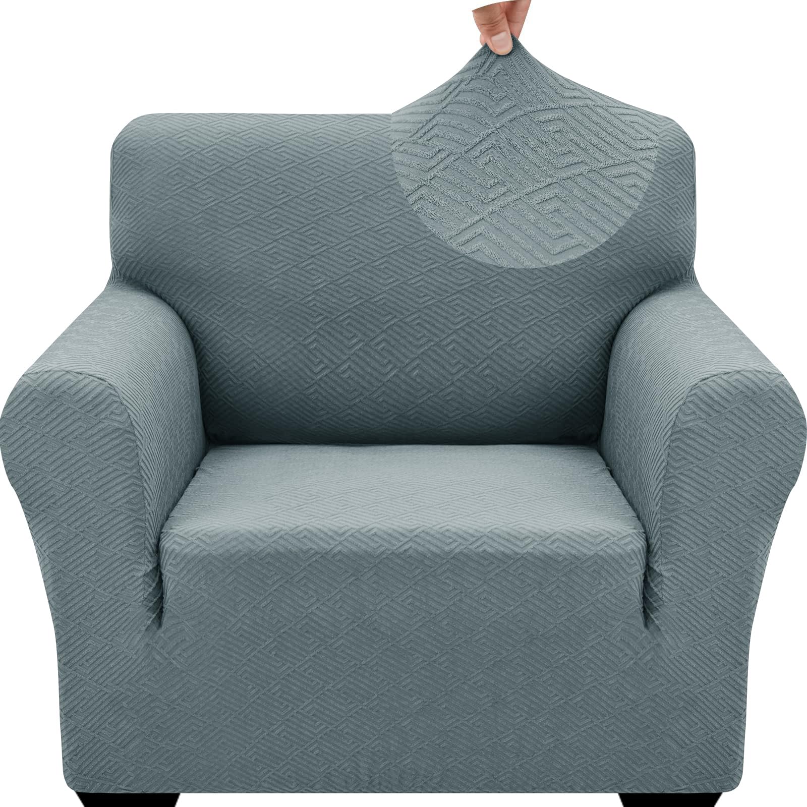 Znsayotx 1 Piece Jacquard Chair Slipcovers For Living Room High Stretch Chair Covers With Arms Anti Slip Pets Friendly Couch Sofa Armchair Cover Furniture Protector (Small, New Pattern Light Grey)
