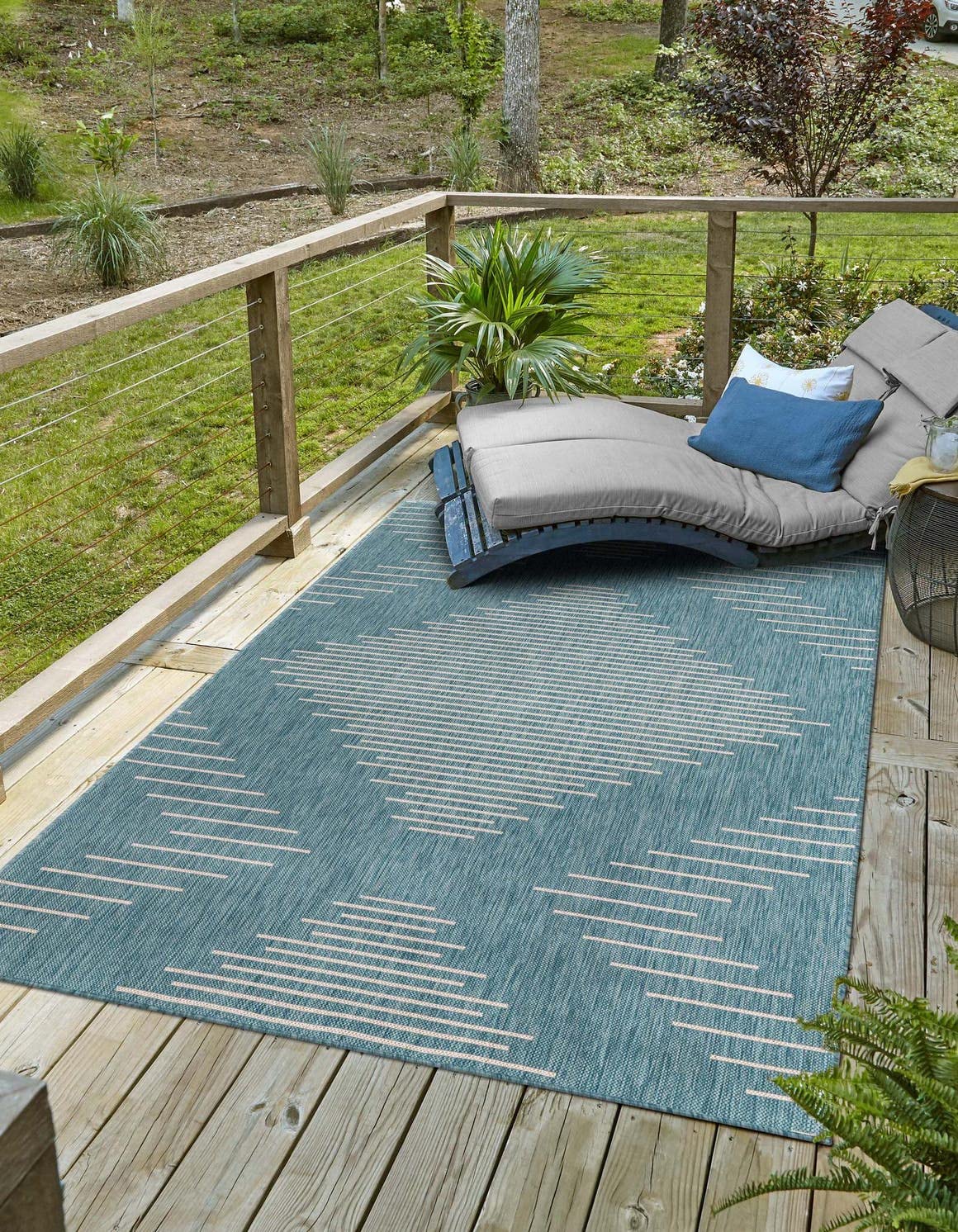 Unique Loom Outdoor Modern Collection Area Rug - Tambor (9' X 12' Rectangle, Light Aqua/ Ivory)