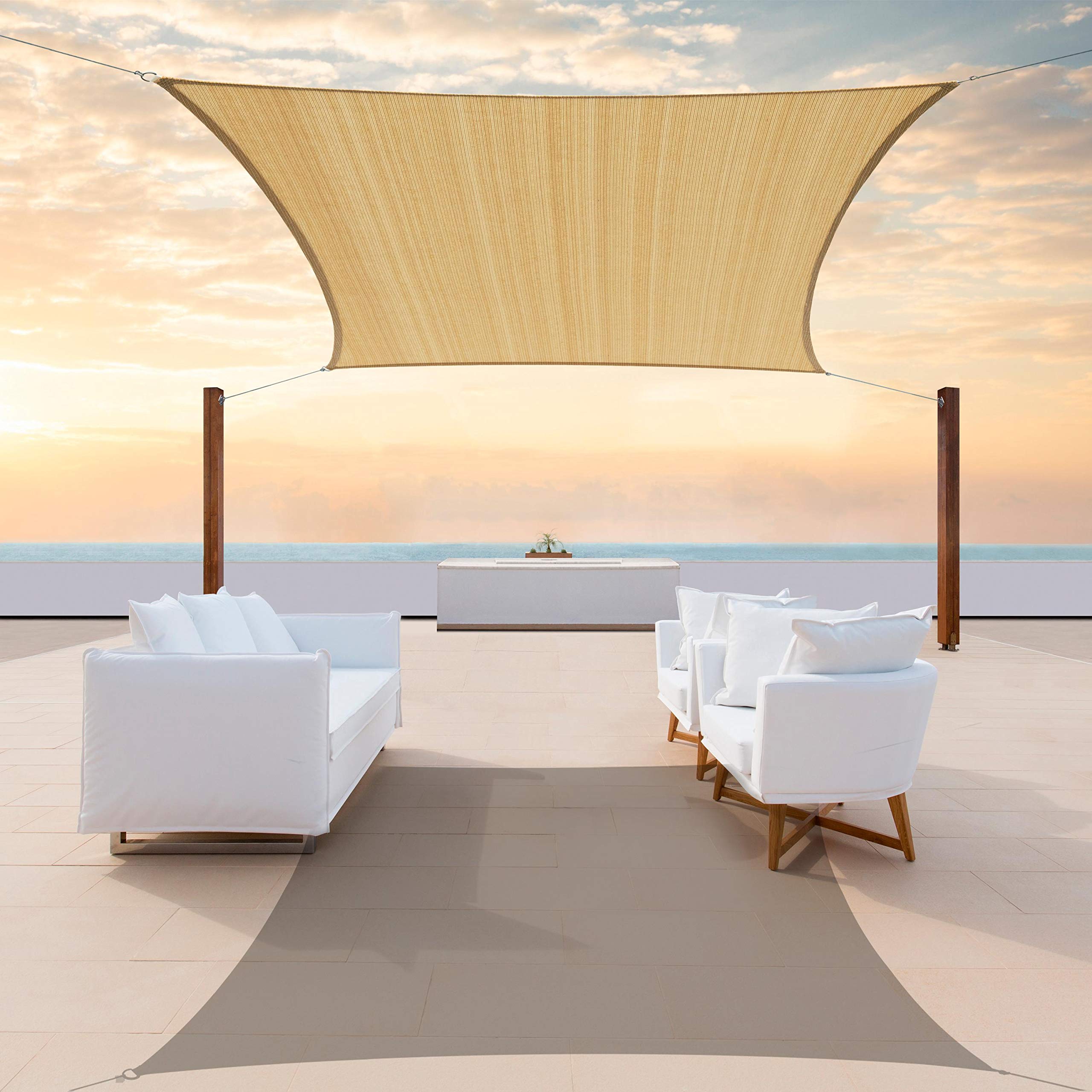 Colourtree Ctaps10 Custom Size 12' X 14' Sand Beige Sun Shade Sail Canopy Uv Block Upf50  Rectangle - Commercial Standard Heavy
